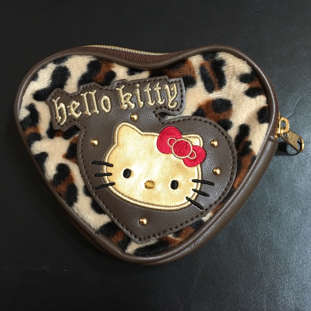 Hello Kitty Leopard & Faux Leather Zippered Pouch